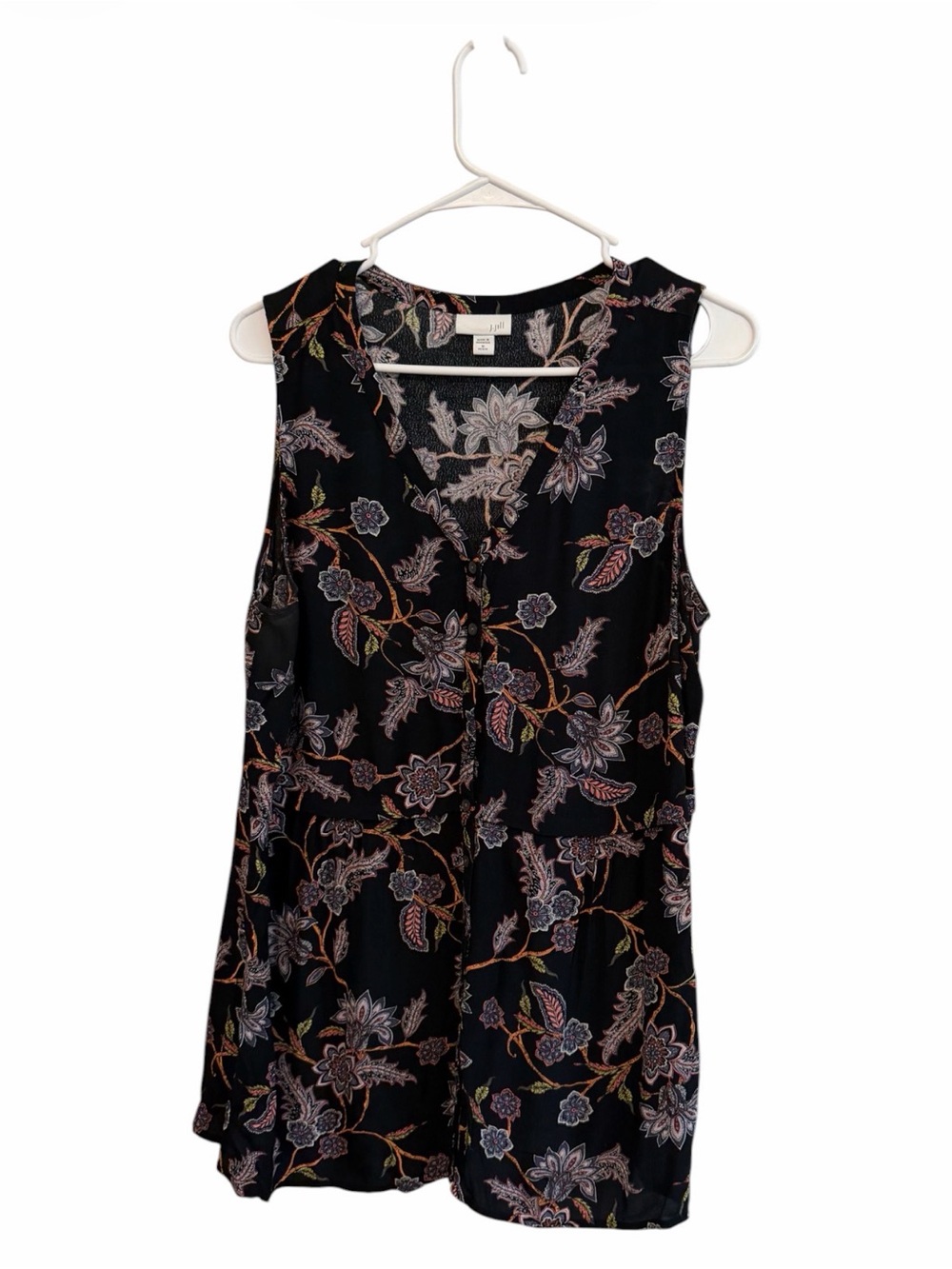 J. Jill Black Floral V-Neck Sleeveless Top